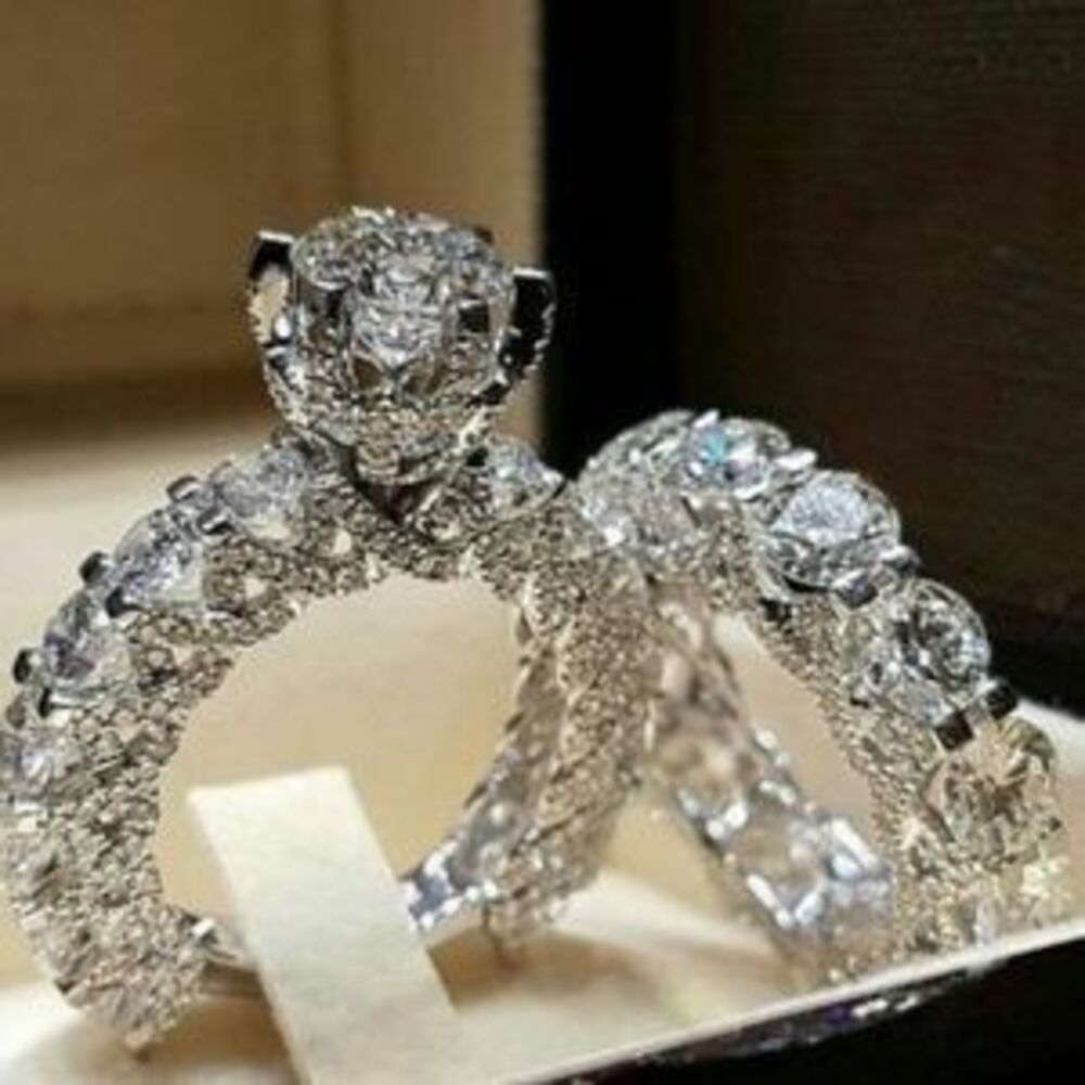 NEW 925 Sterling Silver Diamond Wedding Ring Set A
